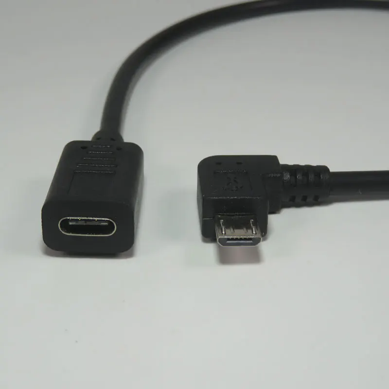 Type-C Женский на изгиб micro-USB кабель Локоть разъем 90 прямоугольный шнур 30 см кривая изогнутая линия