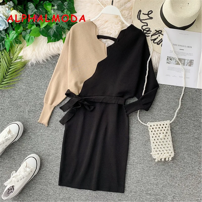 Женское платье карандаш ALPHALMODA с v образным вырезом и длинными рукавами в