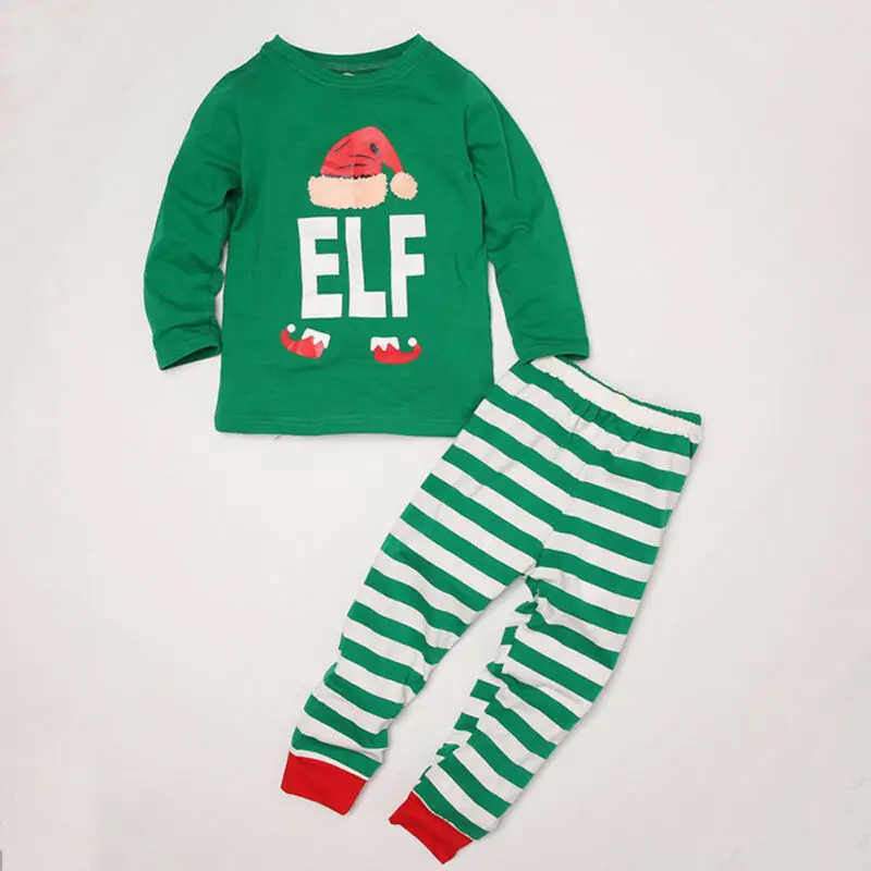 Рождественские одинаковые комплекты для семьи с эльфом; пижамный комплект в полоску для взрослых и детей; одежда для сна; коллекция года; зимняя Рождественская повседневная одежда из хлопка