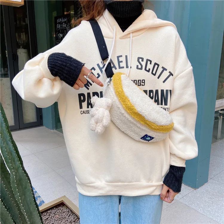 

Girl cute lamb plush small waist bag chic student diagonal female bag wild chest bag waist packs