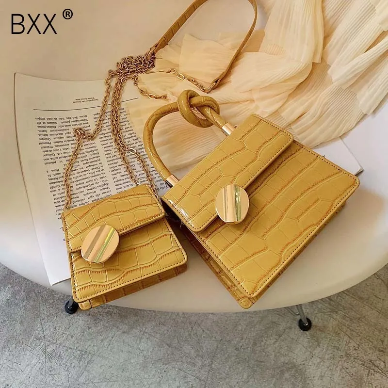 

[BXX]Elegant Stone Pattern Tote Bag 2019 New Quality PU Leather Women's Designer Handbag Lock Chain Shoulder Messenger Bag HG853