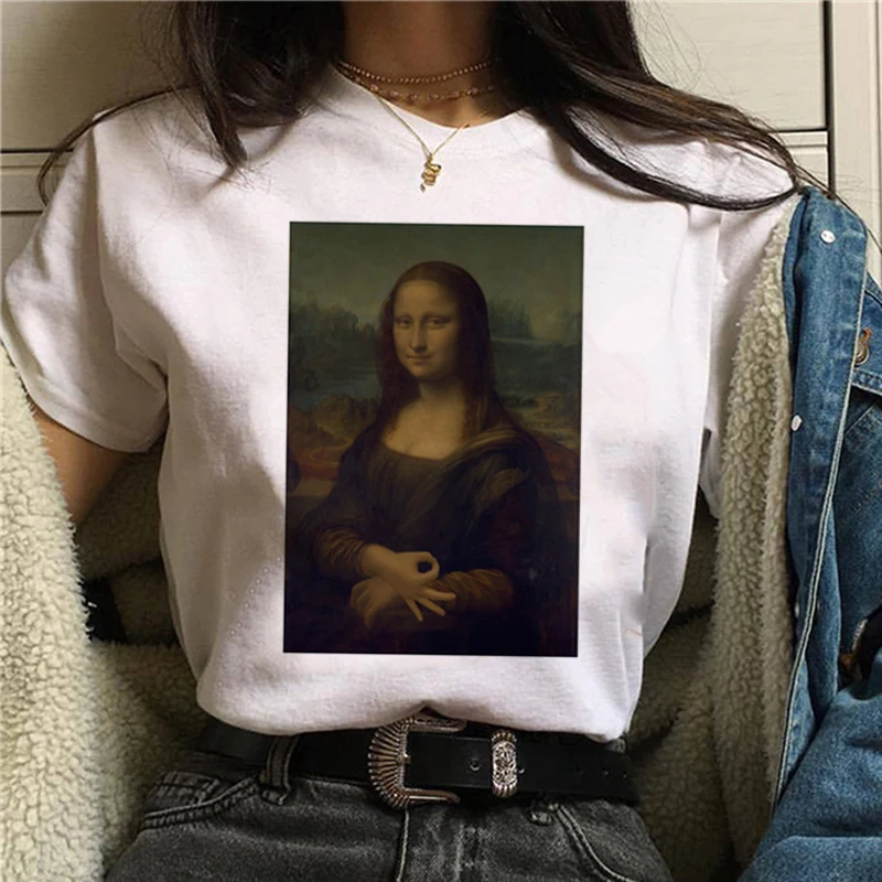 Mona Lisa/Забавные футболки в стиле Харадзюку для женщин, Винтажная футболка в стиле гранж, эстетическая футболка в Корейском стиле, футболка с героями мультфильмов, 90 s, женские футболки - Цвет: 3239