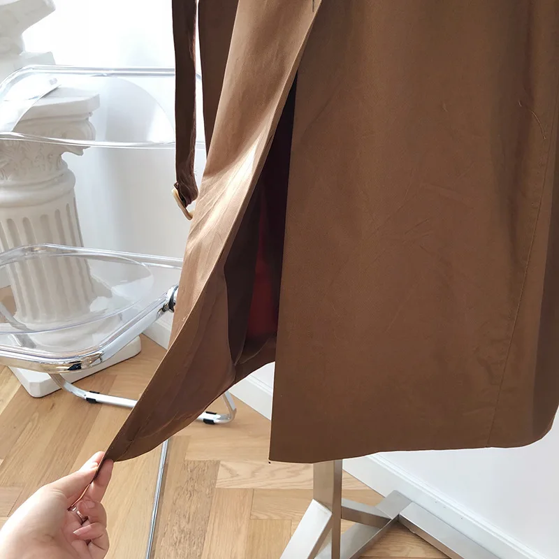 Women Casual Solid Color Trench Coat Fashion Woman Clothes Vintage Trench Femme Autumn Casual Long Coat With Belt Chic Overcoat