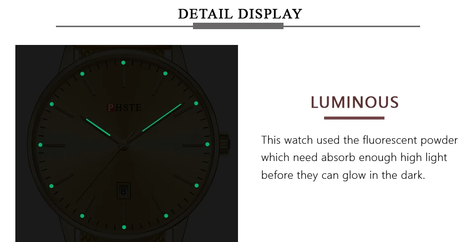 PHSTE Men Quartz Watch Japan Movt Luminous Date Thin Clock Waterproof Black Steel Mesh Luxury Male Wrist Watch Relogio Masculino
