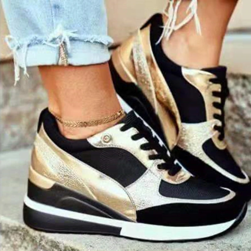 Baskets Femmes Compensées - Sneakers Décontractées à Semelle épaisse, Antidérapantes, Tendance Patchwork