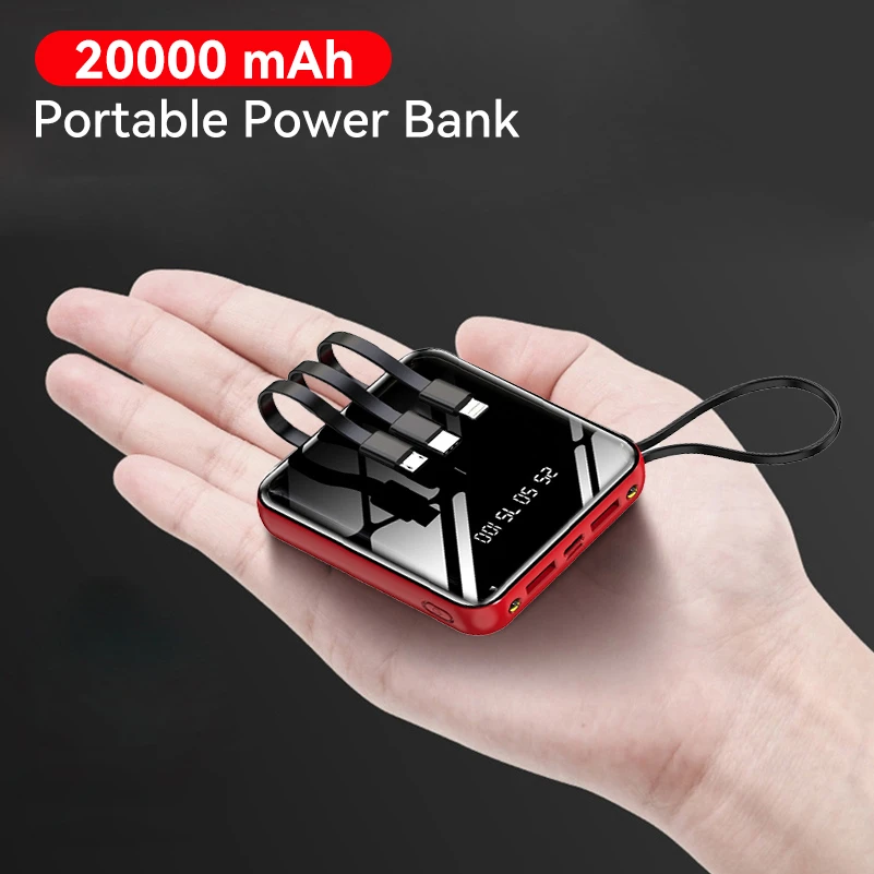 Portable 20000mAh Power Bank Mirror Digital Display External Battery Phone Charger for iPhone 12 Smart Phone Power Bank Charger mobile power bank