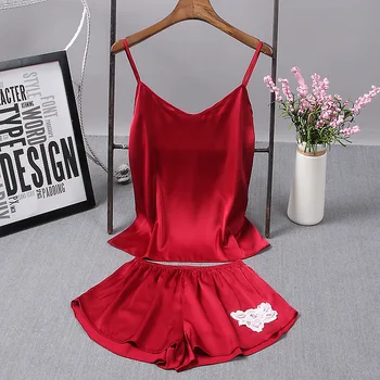 

Summer Female Summer Sexy Short Style Halter Vest Pajama Suit Women High Waist Shorts Home Wear Two Sets Casual Sleepwear