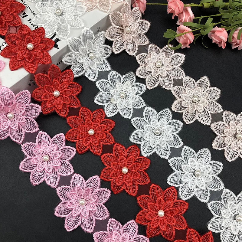 

15yard Vintage Pearl Beaded Lace Trim Ribbon Fabric Embroidered Applique Patchwork Handmade Diy Wedding Sewing Craft