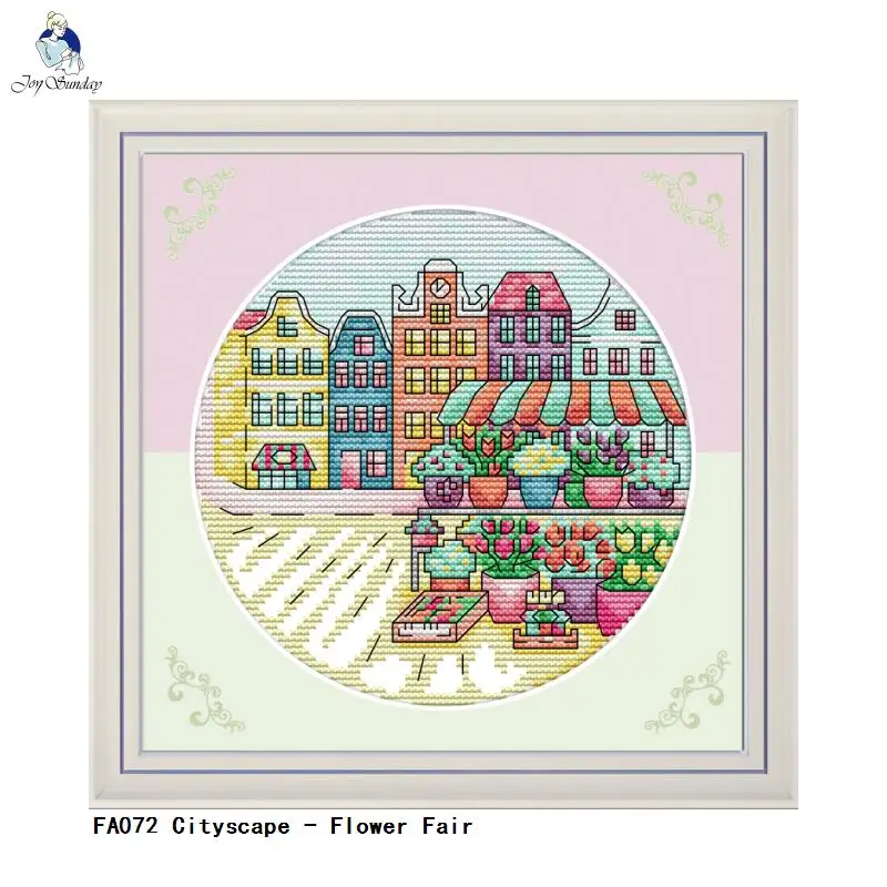 Joy Sunday Cityscape Наборы для вышивания крестиком, Набор для вышивания крестиком, достаточно холста для вышивания пейзажа