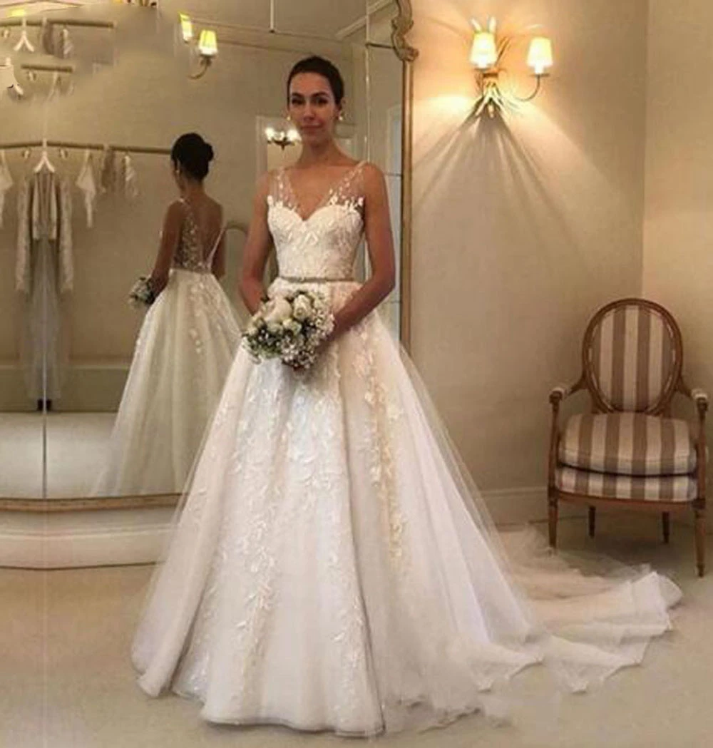 Illusion strap wedding dress Clearance