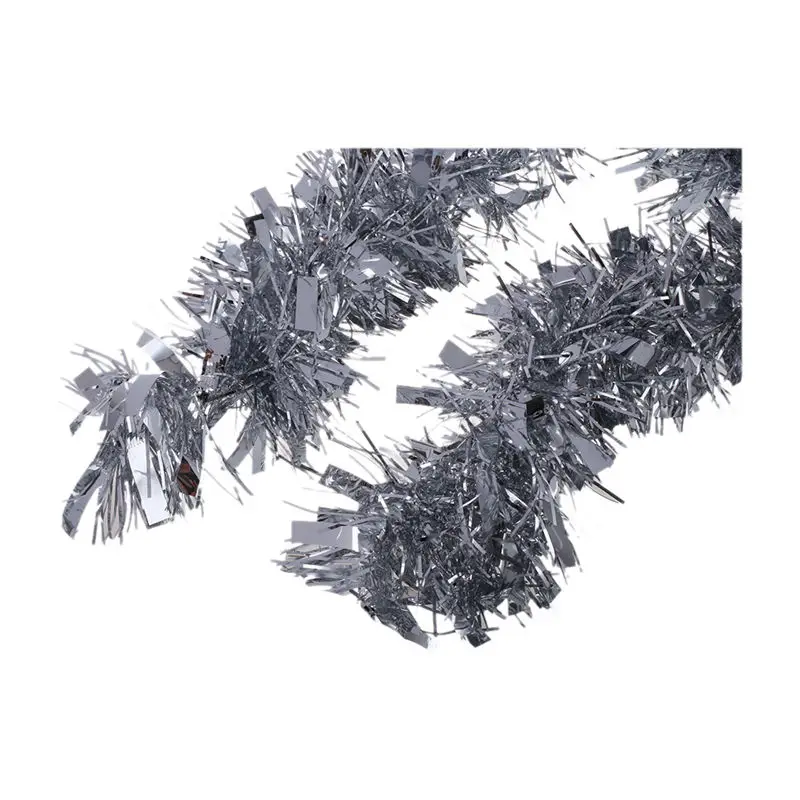 2m(6.5ft) Deluxe Thick Chunky Wide Silver Shiny Christmas Tree Tinsel Garland with Embossing Decoration