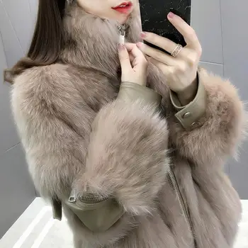 

2019 Imitate Fox Baby Rong Li Lead Locomotive Serve Short Fund Loose Coat Overcoat Woman Imitate Leather And Fur Thickening