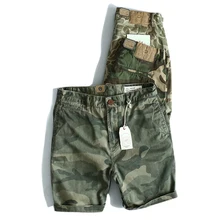 

Summer New Japanese Woven Camouflage Tooling Shorts Men's Fashion Military Style Retro Washed Old Straight Knee Length Pants