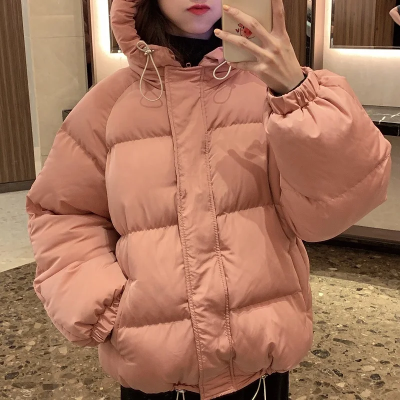 Gagaok женские зимние новые теплые свободные милые парки однотонные на молнии с плотными карманами на шнуровке свободные Harajuku повседневные корейские женские пальто
