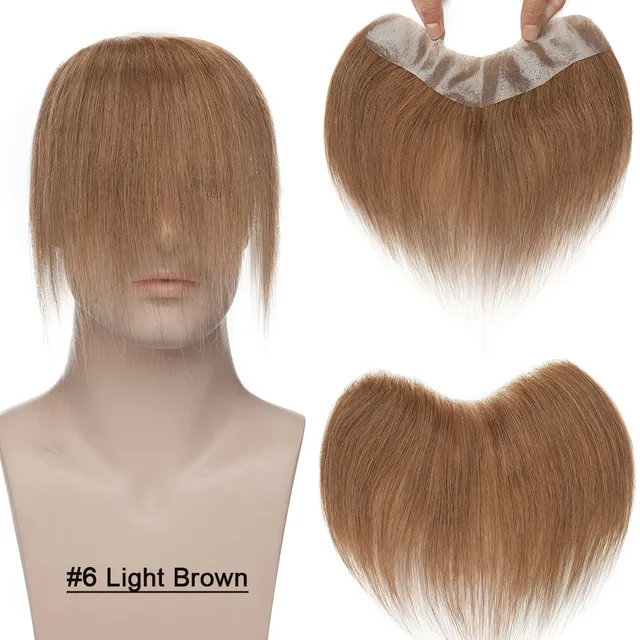 SEGO 4x18CM Thin Skin PU V Loop Men Hairpiece Indian Human Remy Hair Patch Replacement Handmade Real Hair pieces Length 15cm 6#