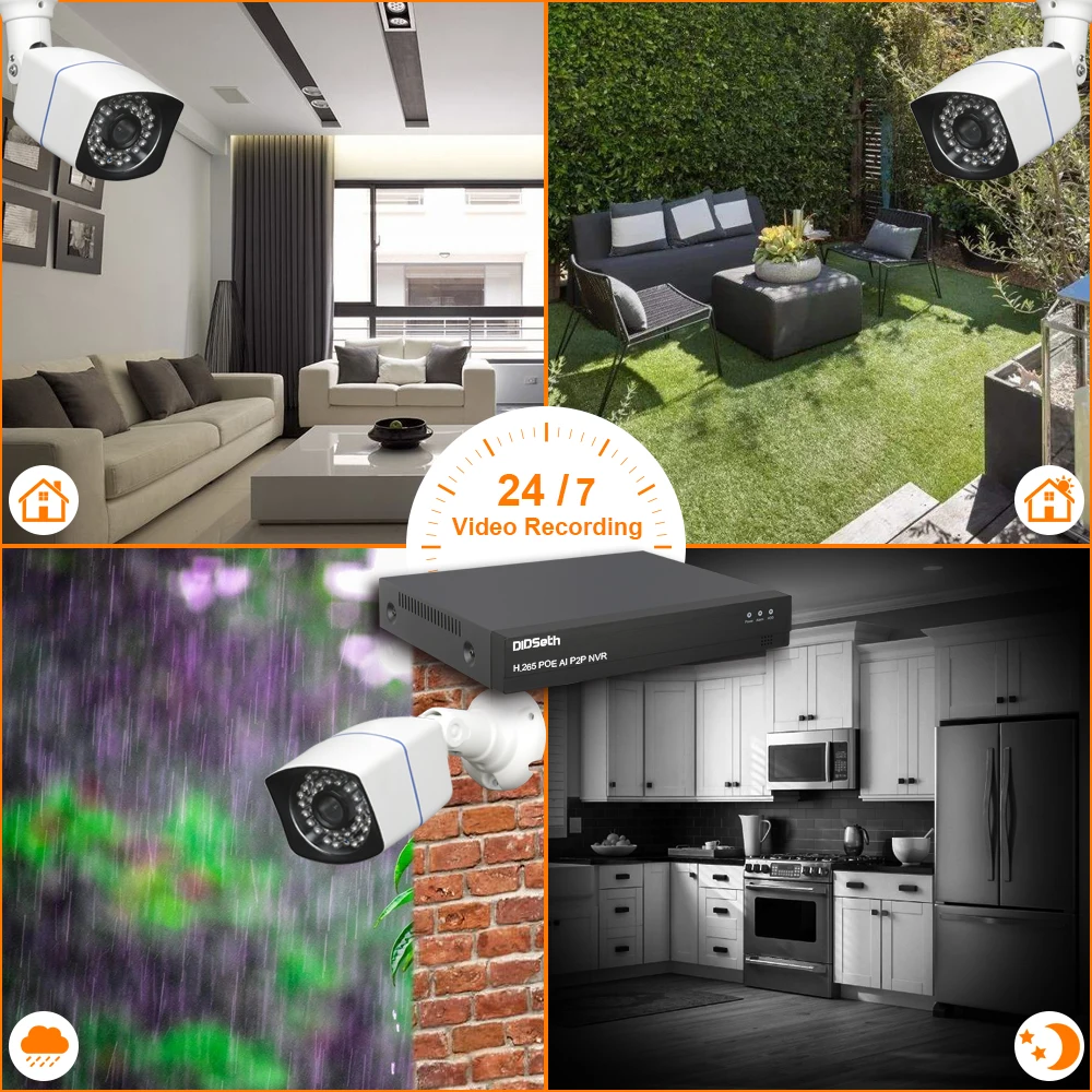 DIDSeth H.265 4CH 5MP POE Security Camera System Kit 2pcs AI IP Camera Outdoor Waterproof CCTV Video Surveillance NVR Set