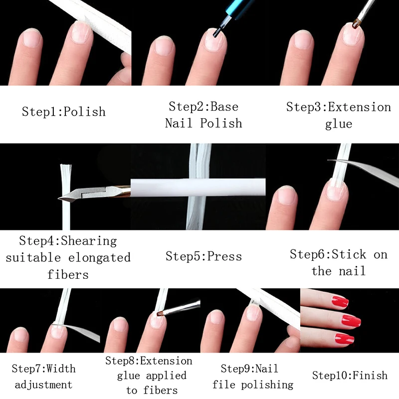 10pcs/bag Silk Fiber Nail Form Acrylic Tips Extension Gel Nail Accessory Glass Fiber Nail Extension Paper Tool
