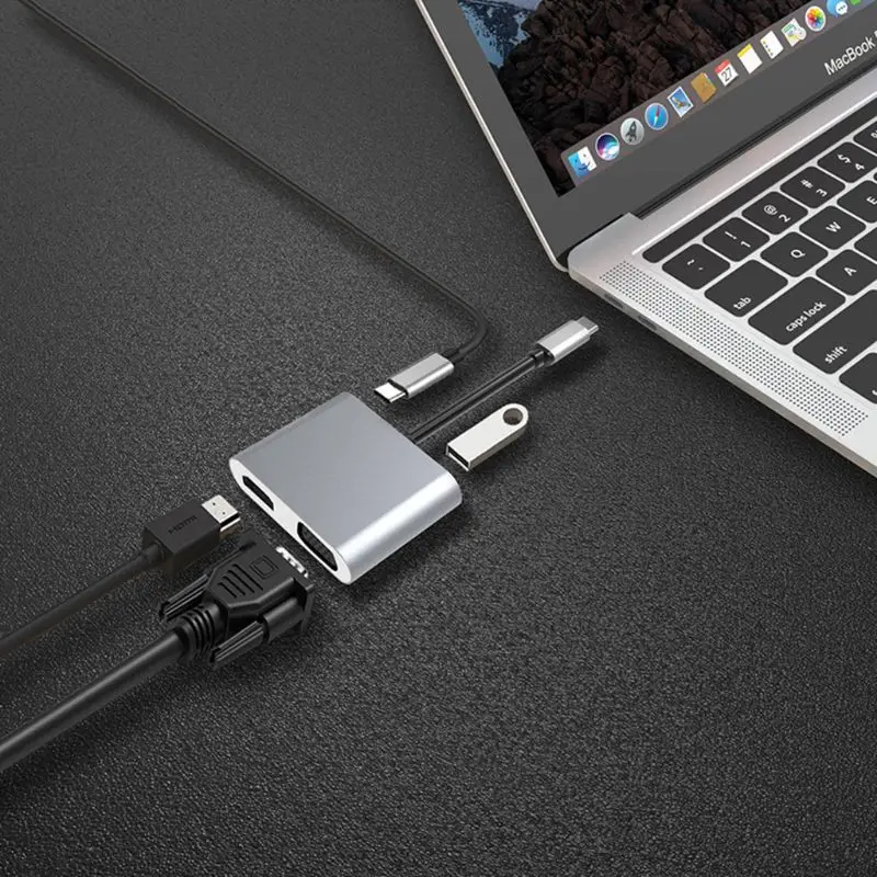 4 в 1 USB C type-C к HDMI 4K VGA USB3.0 видео адаптер PD быстрое зарядное устройство