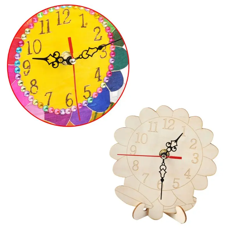 Clock Model Wood White Blank Children Kids DIY Hand Painting Coloring Snowflake Mud Kindergarten Art Making Materials