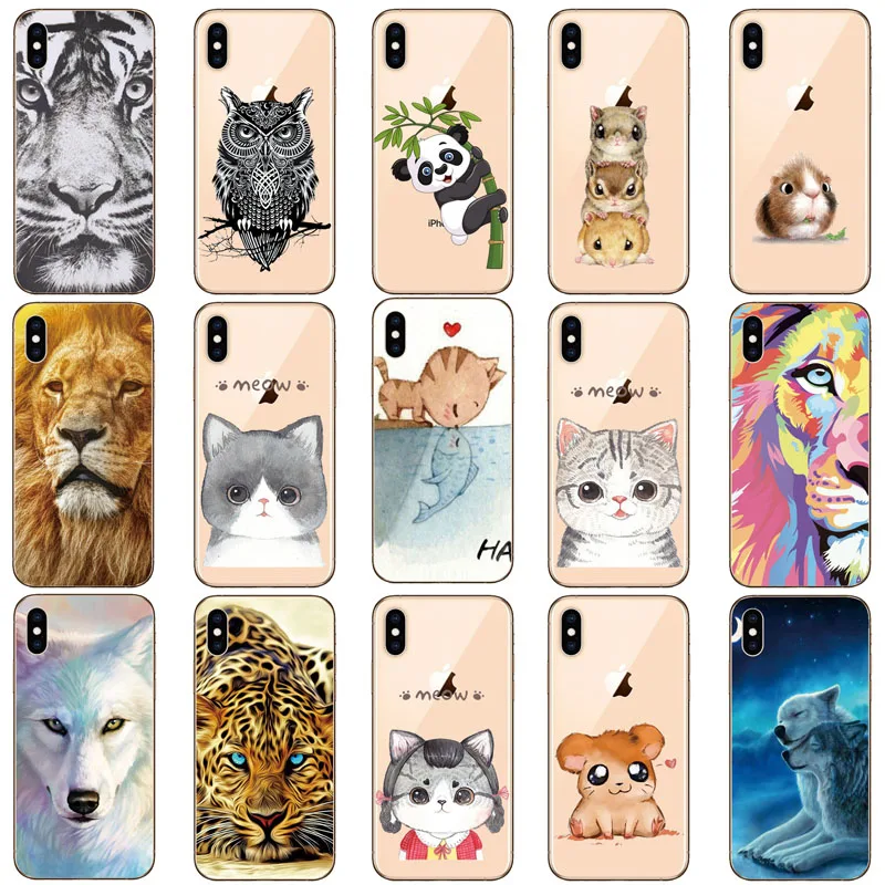 

Transparent Cartoon Silicone Phone Case For iPhone 11 Pro 7 8 Plus X XS Max XR Cute cat Panda Soft Cover For iPhone 5 5s SE