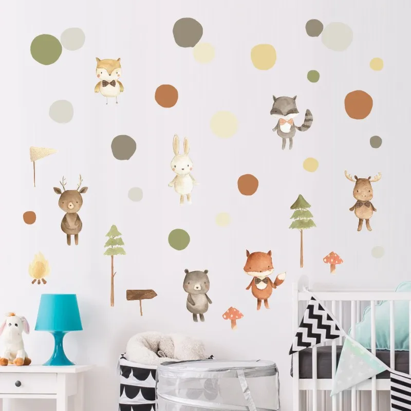 

mamalook Cartoon Animal Fox Bear Tree Wall stickers Nordic Kids Room Stickers Eco Friendly Fridge Wardrobe Decor Supply