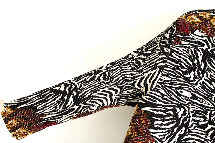 MIYAKE fold весна и осень большой размер свободный живот покрытие леопардовое платье Темперамент Благородный широкий леди платье