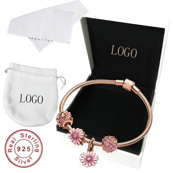 

YUDASHENG High Quality Rose Gold Daisy Flower Hollow Beaded Pendant Charm Bracelet Gift Set with box