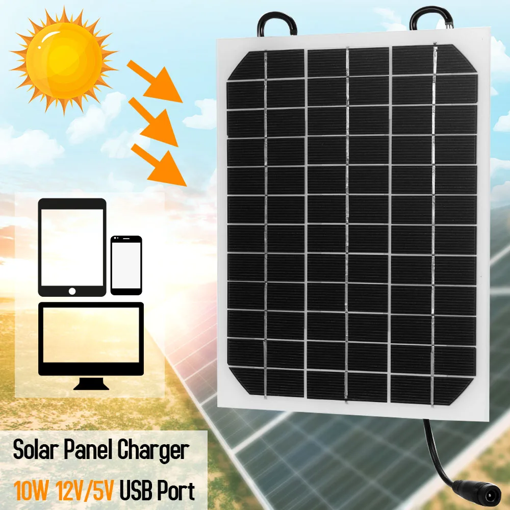 

10W 12V/5V USB Solar Panel Charger Portable Solar Charger Panel Climbing Fast Charger Polysilicon Tablet Solar Generator Travel