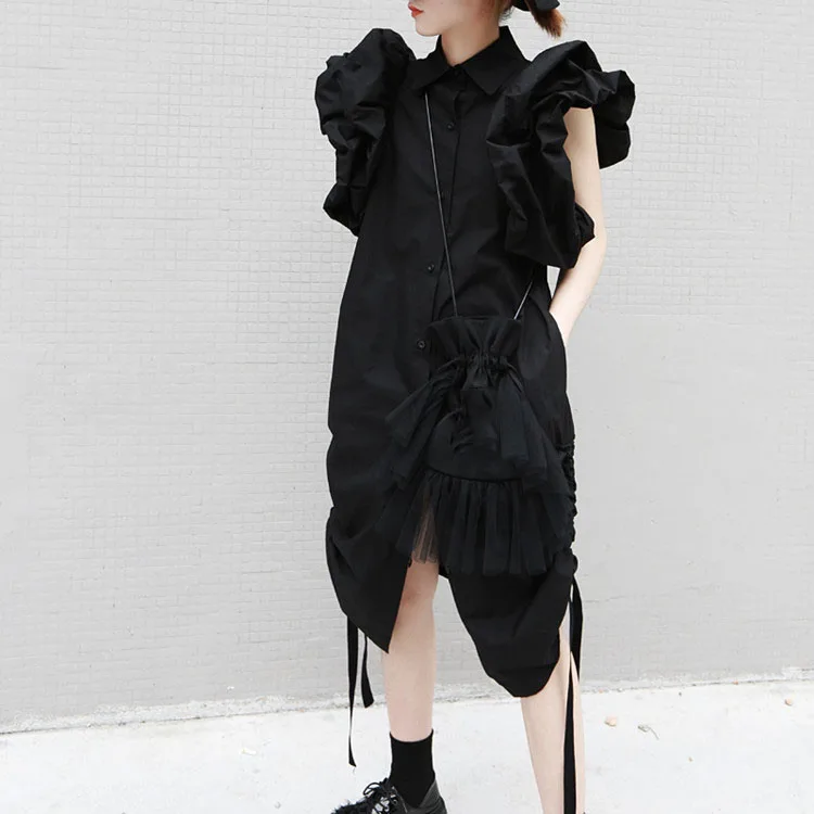 

2019 Autumn Women Irregular Shirt Dress Puff Sleeve Casual Dress Summer Streetwear Party Dress Female Clothing