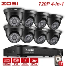 ZOSI 720P 8-канальный сетевой видеорегистратор 4-в-1 видеорегистратор AHD TVI CVI CVBS купольная светодиодной видеоподсветки черный Камера CCTV Системы гибридный видеорегистратор комплект с 1 ТБ жесткий диск HDD