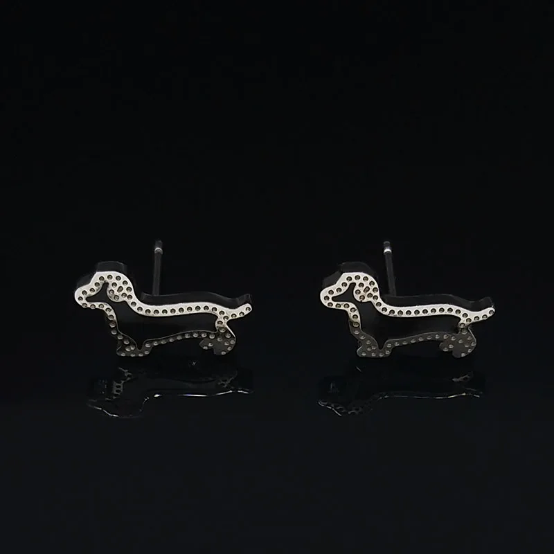 Dog Черная эмаль, серьги из нержавеющей стали, модные ювелирные изделия для женщин, серебряный цвет, цветочные серьги, драгоценности, букле d oreille E612637 - Окраска металла: Dog
