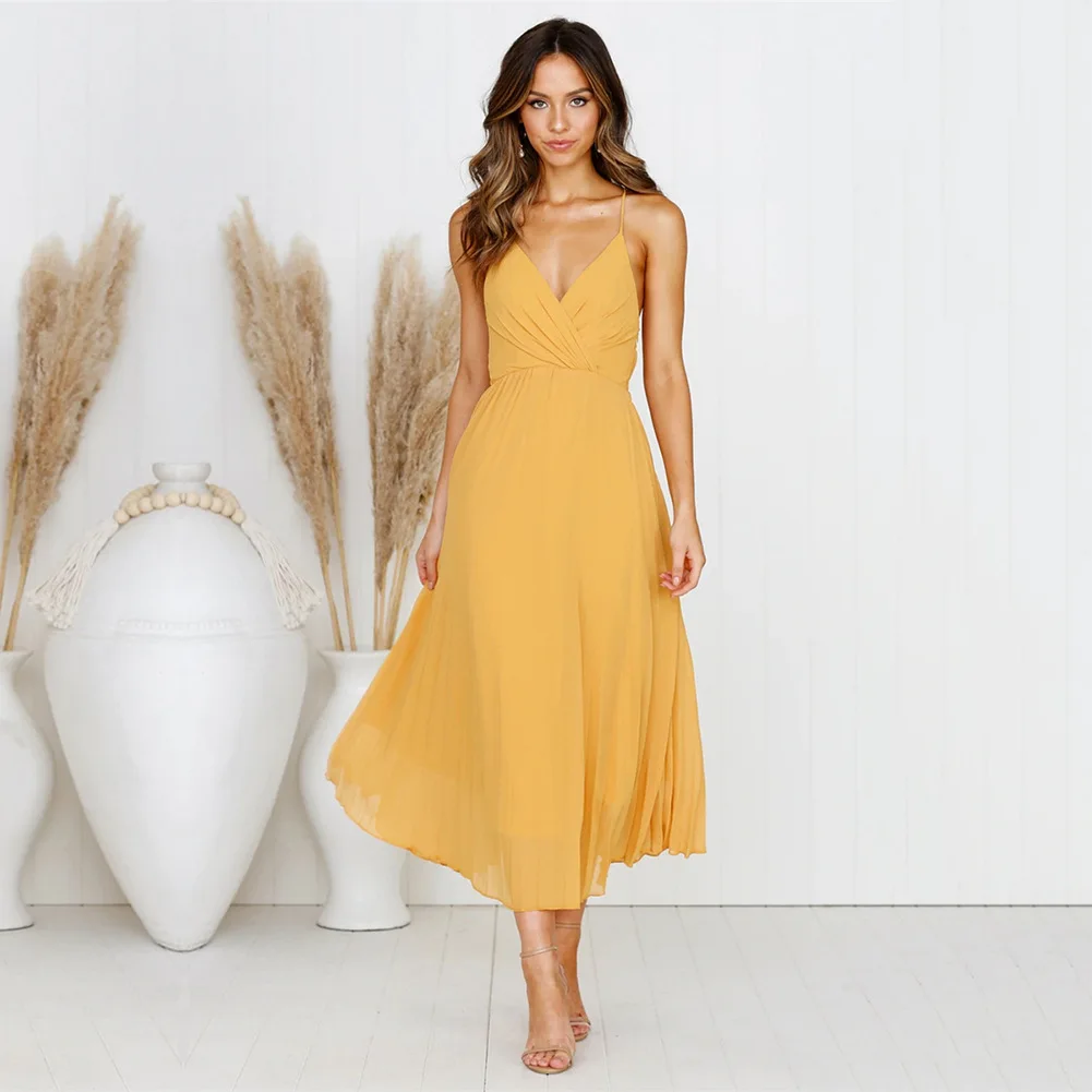 Sexy Dresses Party Night Club Dress 2020 Long Dress Elegant White Summer Maxi Clothes V-Neck Hollow Out Spaghetti Strap Empire