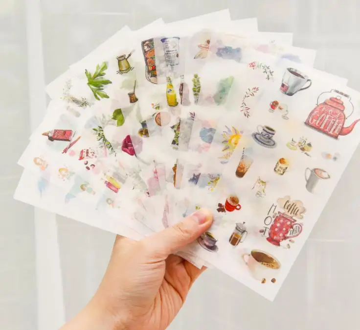 

6PC Travel Animals Cake Hand-painted Decorative Vintage Journal Diary Paper Flower Plant Stickers Scrapbooking Flakes Stationery