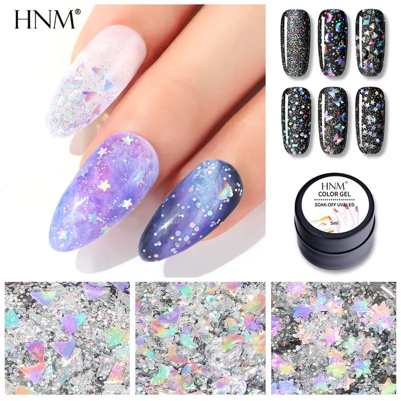 HNM 5ML Laser Glitter Gel Nail Polish Star Sky Effect Soak Off Varnish Primer UV LED Manicure Salon | Красота и здоровье