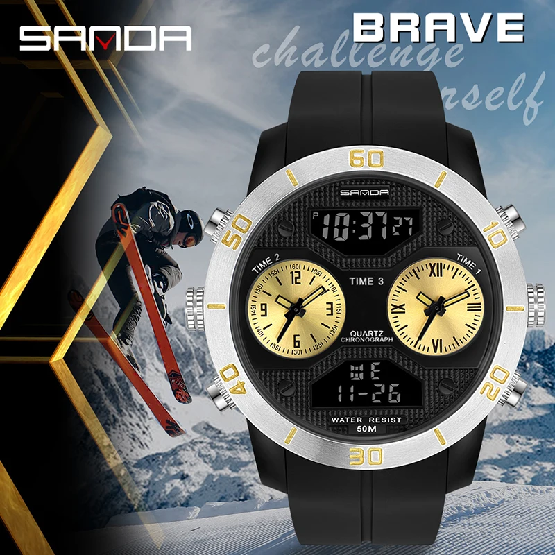 

SANDA Fashion Men's Leather Military Casual Analog Quartz Wrist Watch Business Watches reloj hombre New Freeshipping Hot sales