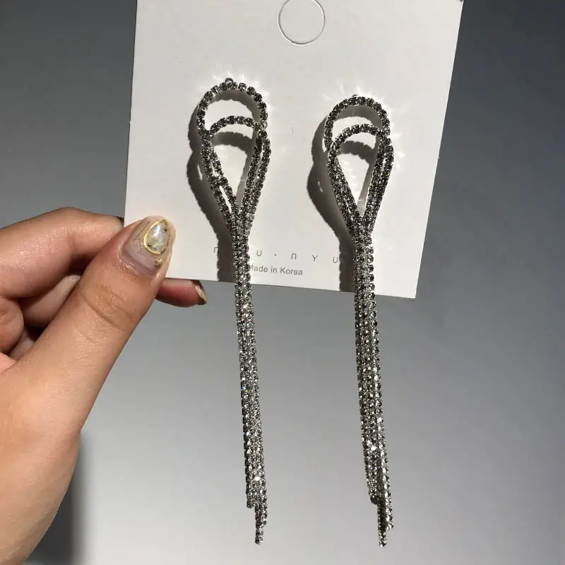 Flatfoosie элегантные Кристальные длинные серьги-подвески для женщин Женский Серебряный Brincos Свадебные висячие серьги массивные ювелирные изделия - Окраска металла: 2505