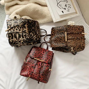 

LJL-Fashion Leopard Backpack Backpack Clamshell Multipurpose Female Bag Personality Trend Backpack Student Schoolbag