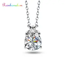 Rainbamabom, 925, твердая Серебряная груша, капля воды, создан Муассанит, драгоценный камень, кулон, ожерелье, хорошее ювелирное изделие, подарок