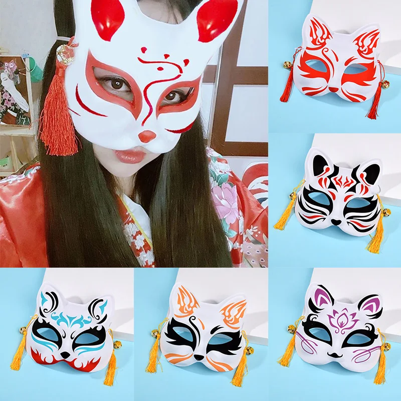Fox Mask Hand painted Half Face Mask Festival Ball Kabuki Kitsune Masks