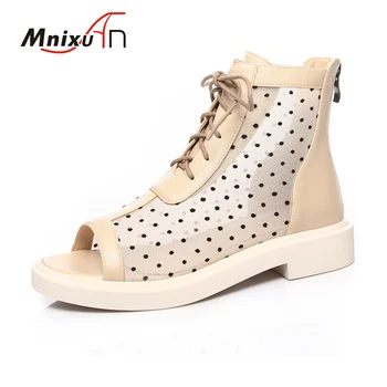 

Fashion summer shoes women sandals platform ankle boots 2020 summer peep toe middle chunky heels mesh boots black big size 34-43