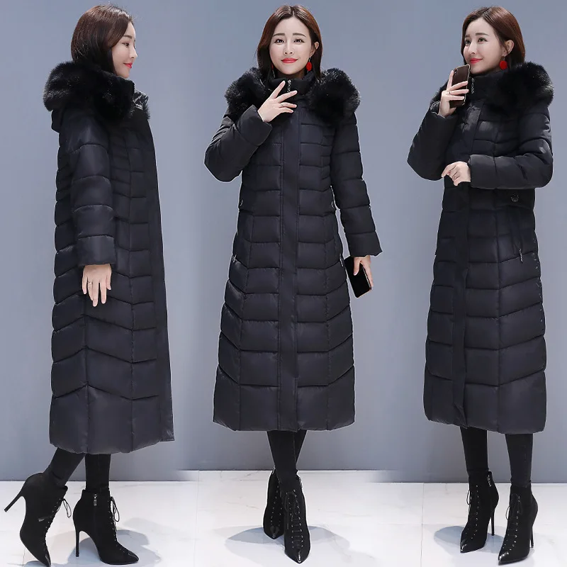 

2019 Winter New Style Korean-style Elegant Fashion Slim Fit over-the-Knee Long Large Fur Collar down Jacket Cotton-padded Clothe