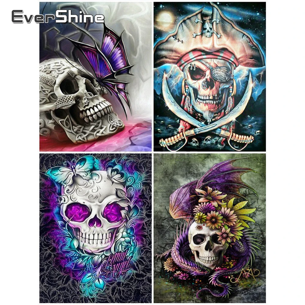 

EverShine 5D DIY Diamond Painting Skull Cross Stitch Diamond Embroidery Picture Rhinestones Full Display Butterfly Bead Art Kit