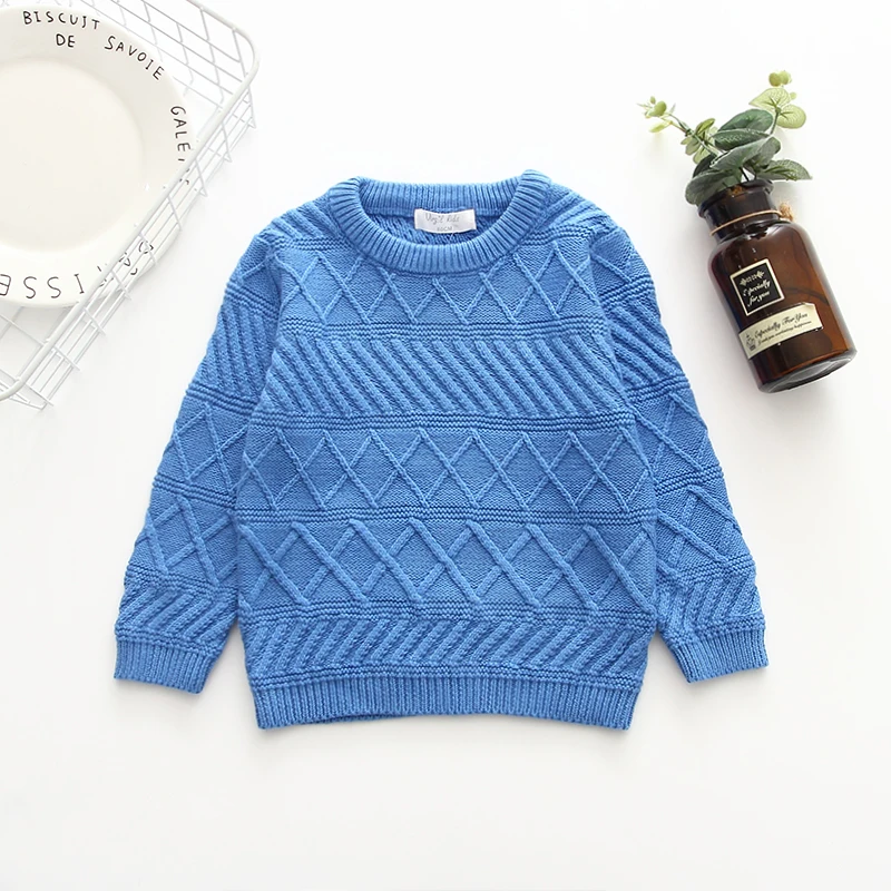 Вязаные свитера для маленьких девочек, детский хлопковый свитер-накидка, вязаный пуловер с воротником под горло, Рождественская Одежда для девочек - Цвет: S071909 Blue