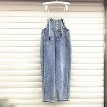 Новые джинсы ремень брюки женские новые осенние зимние свободные девять минут джинсовые брюки на подтяжках женские джинсовые комбинезоны женский комбинезон