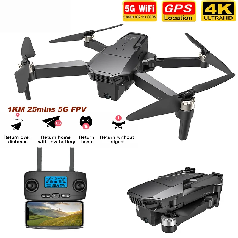 Квадрокоптер KF107 с GPS двойная камера 4K HD 25 мин. дальность 1 5 км 5G Wi-Fi FPV бесщеточный