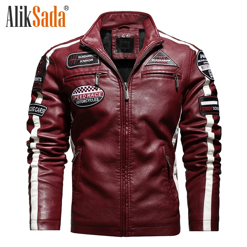 

Aliksada 2021 New Autumn and Winter Men Fashion Casual Leather Overcoat Zipper Jacket Warm Motorcycle Jacket Male Outwear