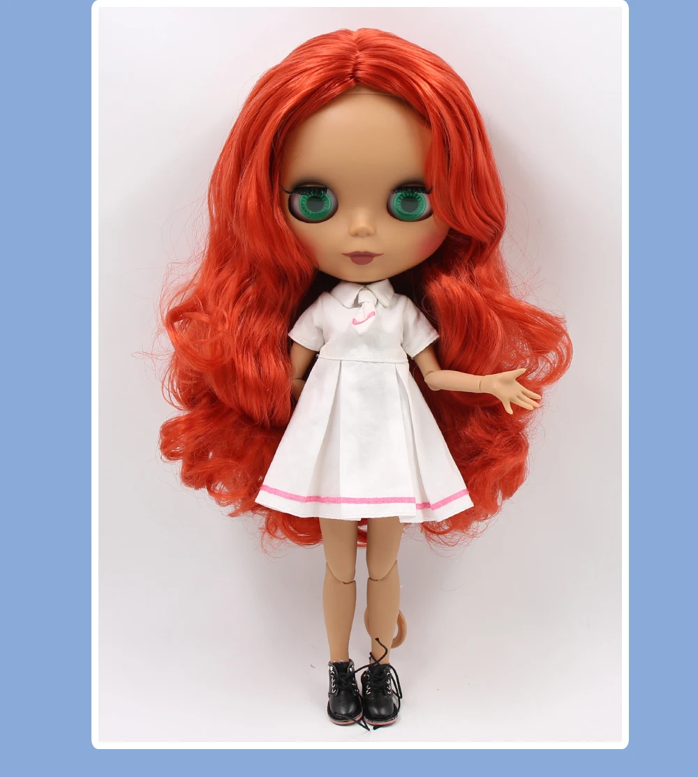 Neo Blythe Doll with Red Hair, Dark Skin, Matte Cute Face & Custom Jointed Body 2