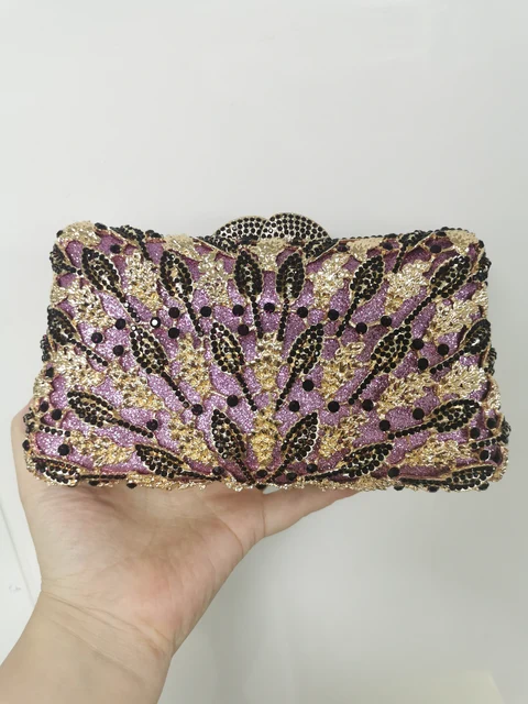 XIYUAN Gold/Silver/Purple Color Crystal Evening Bags Handbags and Purses Bridal Wedding Diamond Clutch Bag Cocktail Party Purse 1
