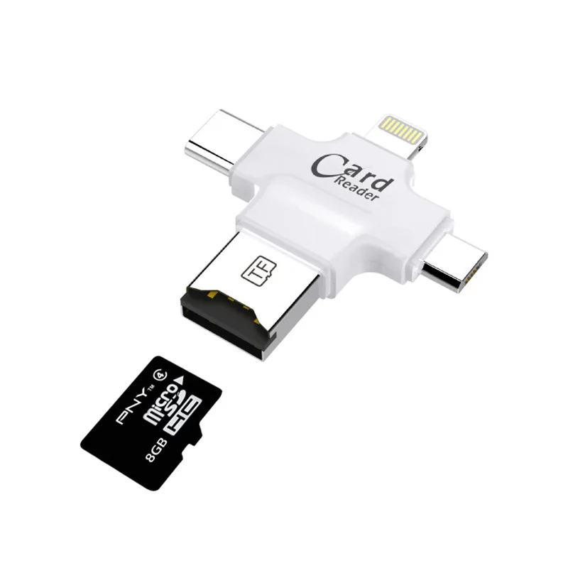 4 в 1 кардридер usb-C Micro USB MicroSD tipo C кардридер для Android ipad/iphone 7plus 6s5s MacBook OTG TF считыватель SD карт - Цвет: Белый