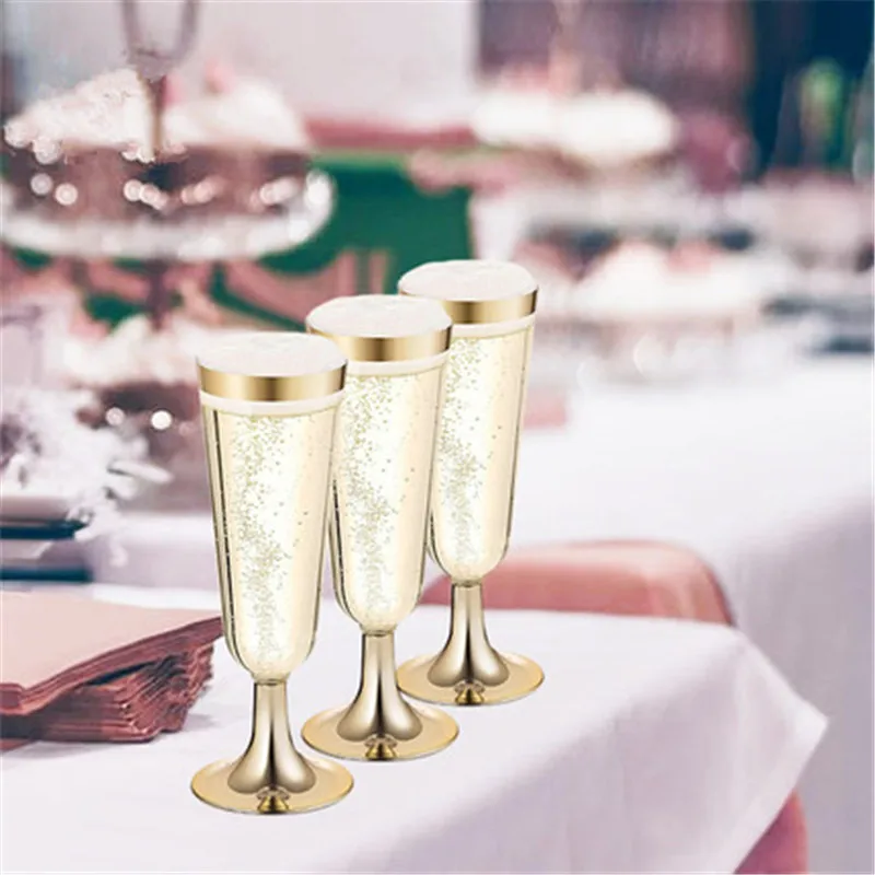 A dozen Disposable Champagne Flutes Glasses 12pcs Plastic Red Wine Glass Cocktail Party Wedding Drink Cup Christmas Western Cup